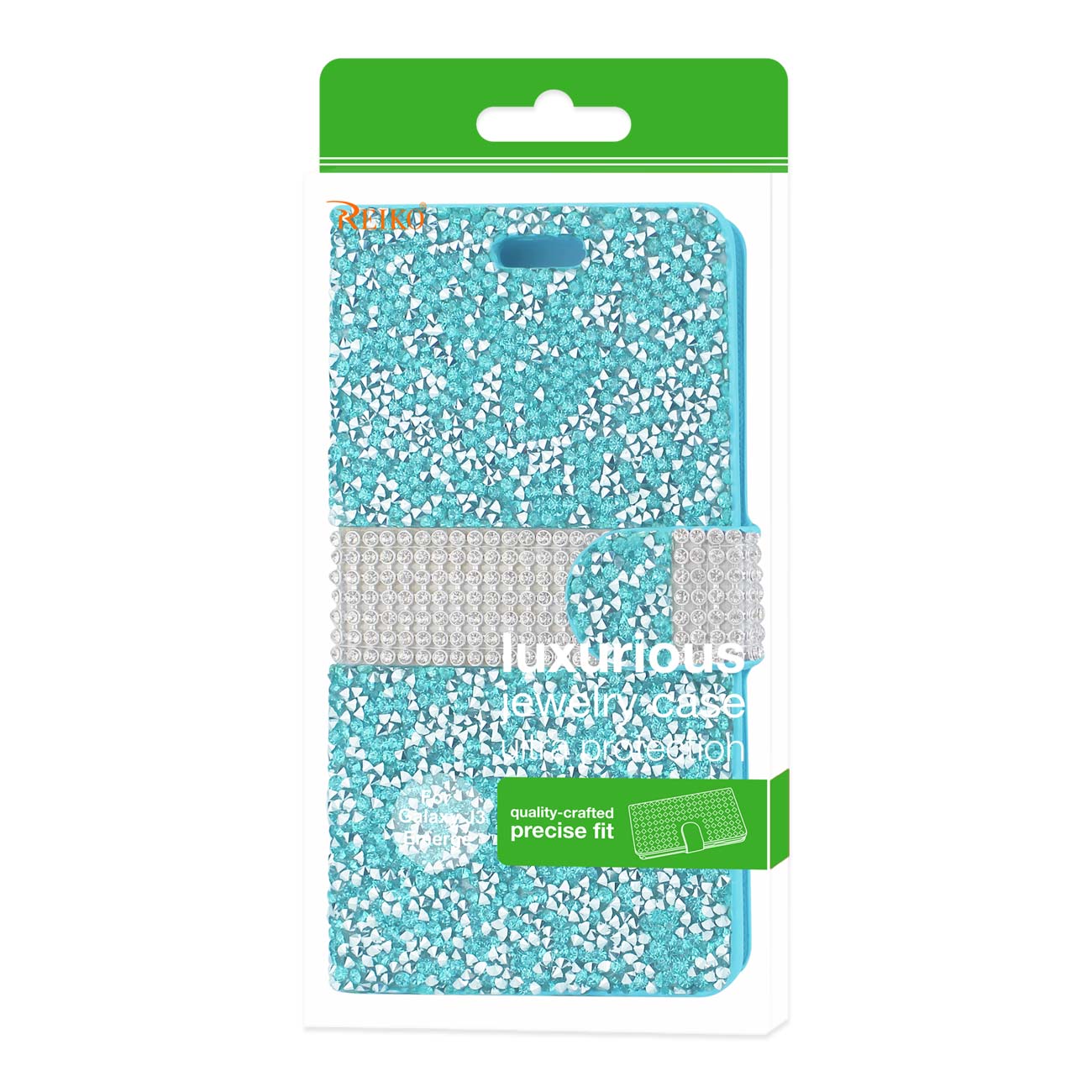 Wallet Case Diamond Rhinestone Samsung Galaxy J3 Emerge Blue Color