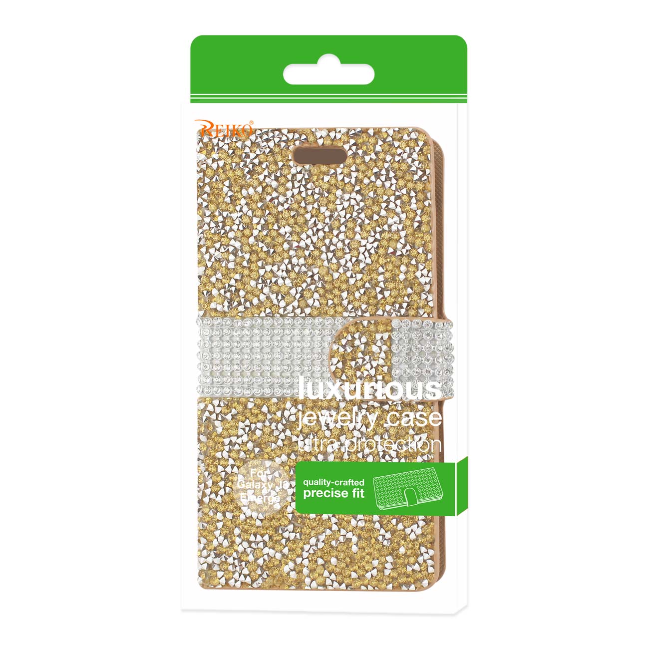 Wallet Case Diamond Rhinestone Samsung Galaxy J3 Emerge Gold Color