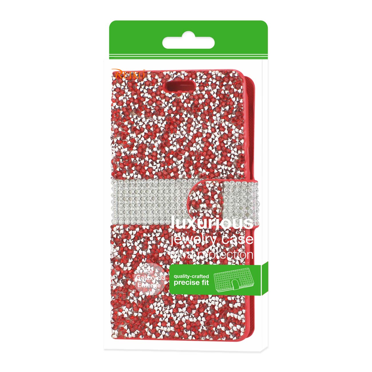 Wallet Case Diamond Rhinestone Samsung Galaxy J3 Emerge Red Color