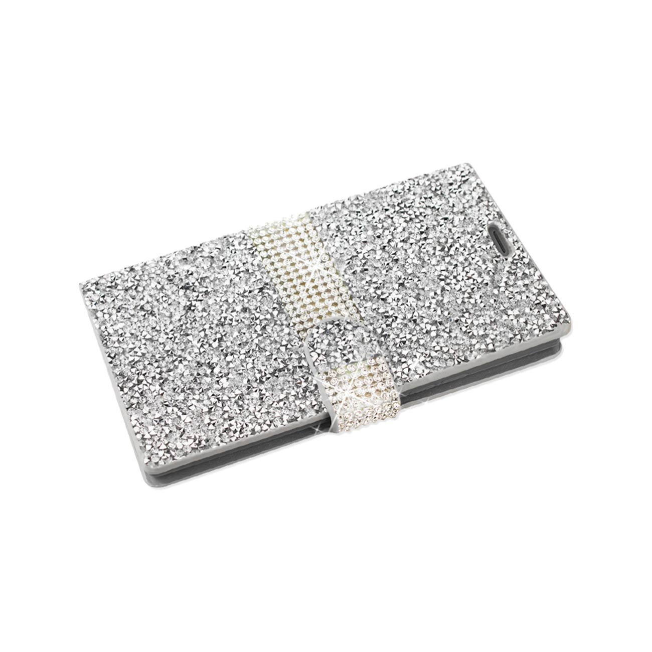 Wallet Case Diamond Rhinestone Samsung Galaxy J3 Silver Color