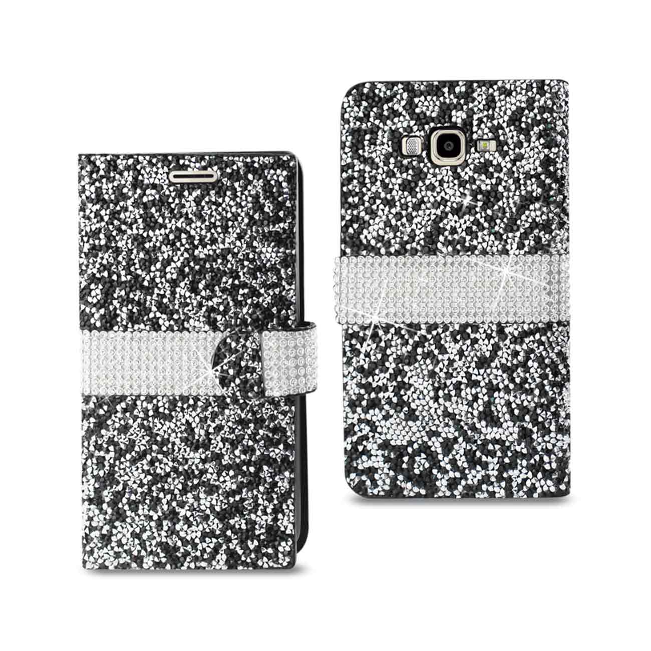 Wallet Case Diamond Rhinestone Samsung Galaxy J7 Black Color