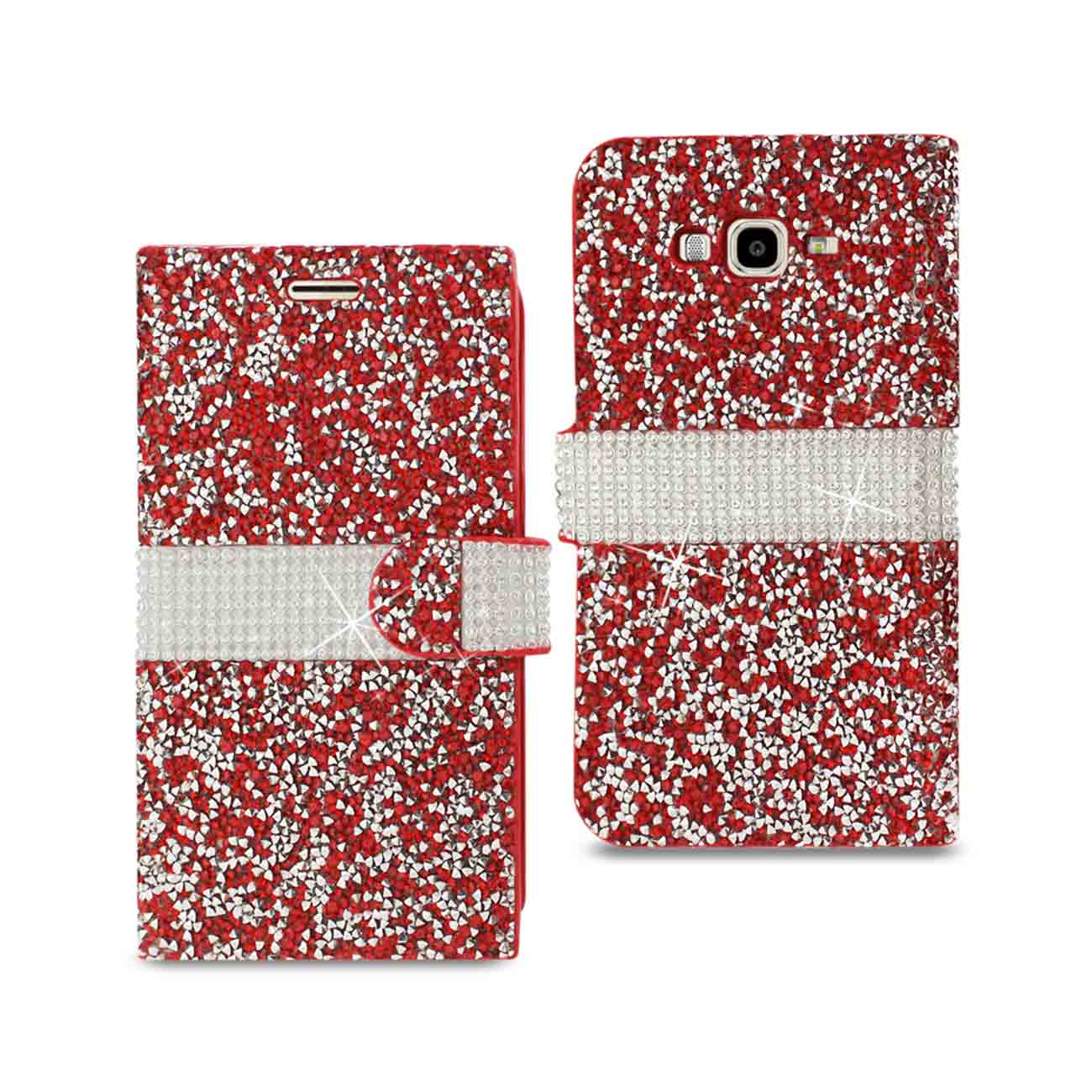 Wallet Case Diamond Rhinestone Samsung Galaxy J7 Red Color