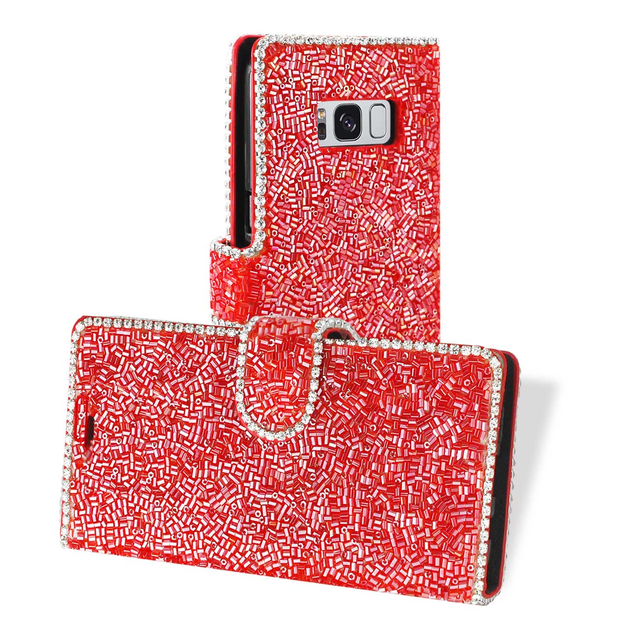 Wallet Case Bead Diamond Samsung Galaxy S8/ SM Red Color
