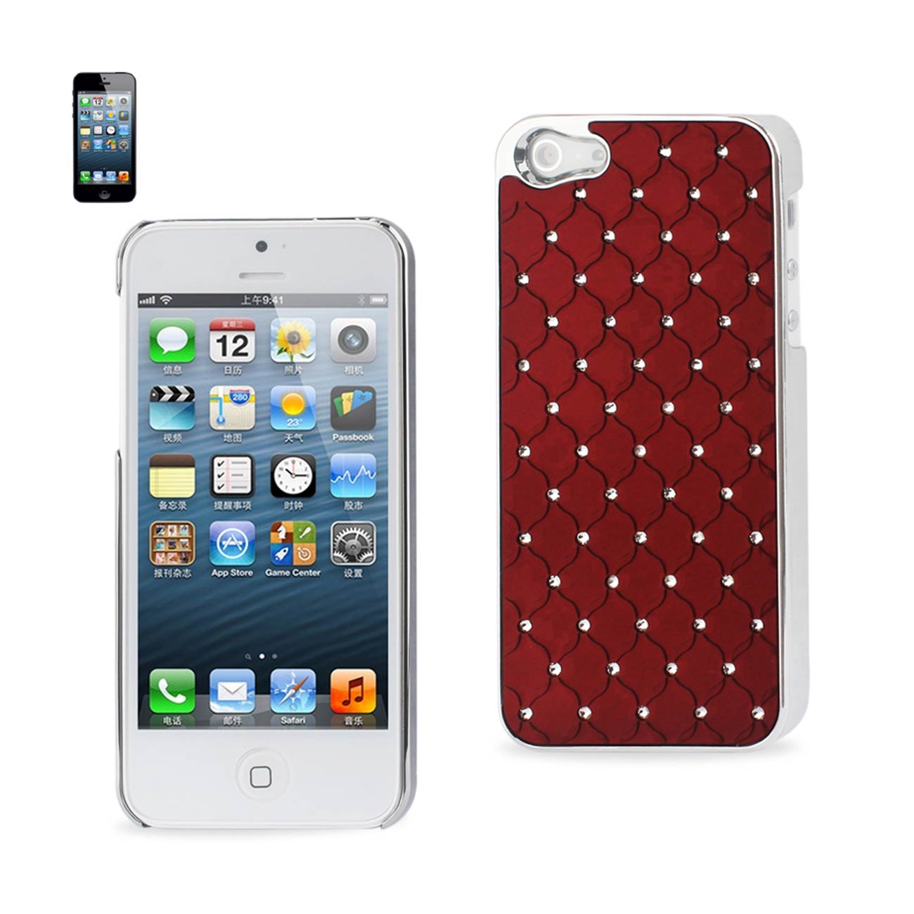 Case Metal Plated Jewelry Diamond Studs iPhone 5/ 5S/ SE Red Color