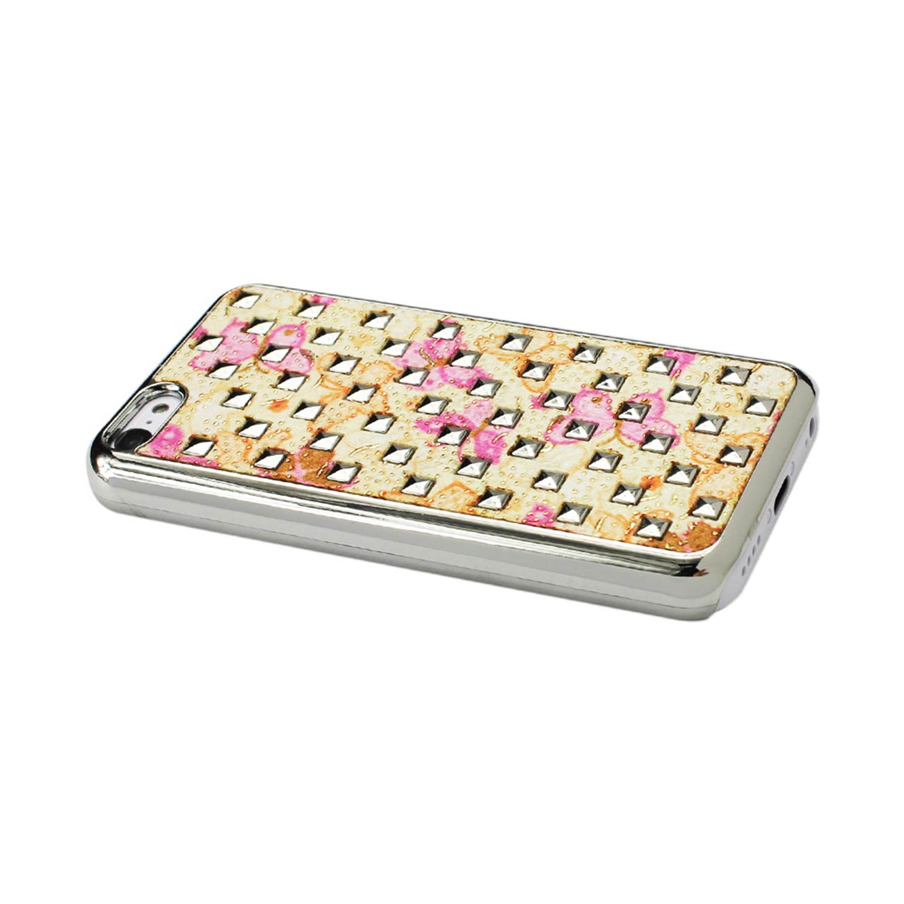 Case Studded Plating Rivets Butterflies Design iPhone 5C Hot Pink Color