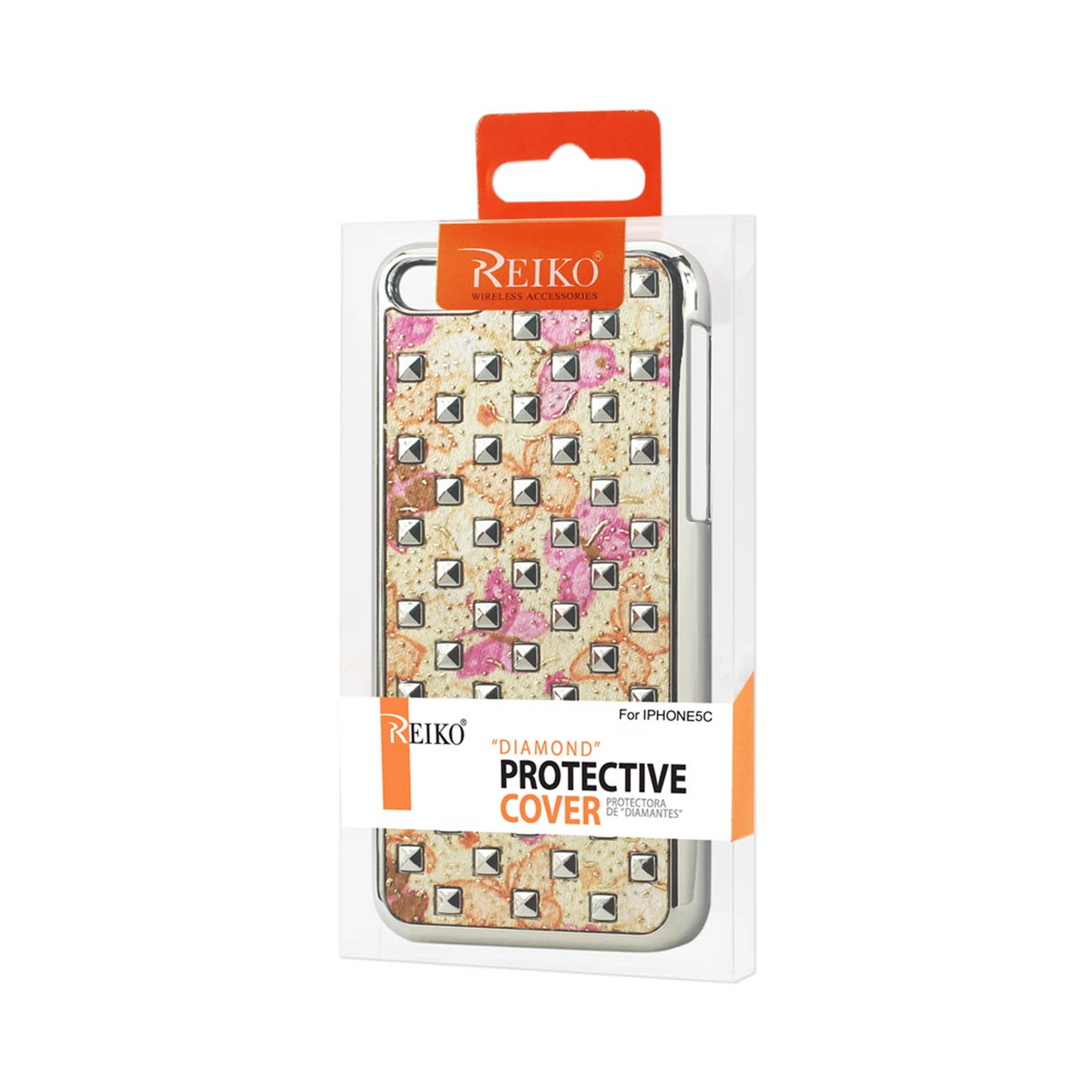 Case Studded Plating Rivets Butterflies Design iPhone 5C Hot Pink Color