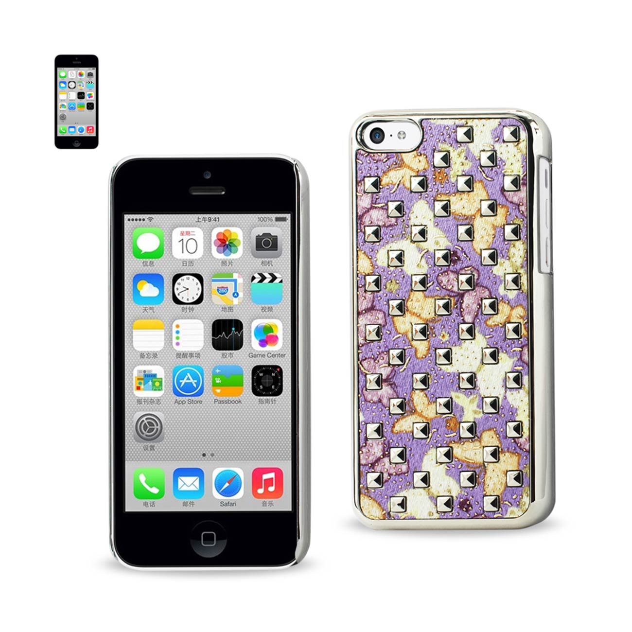 Case Studded Plating Rivets Butterflies Design iPhone 5C Purple Color
