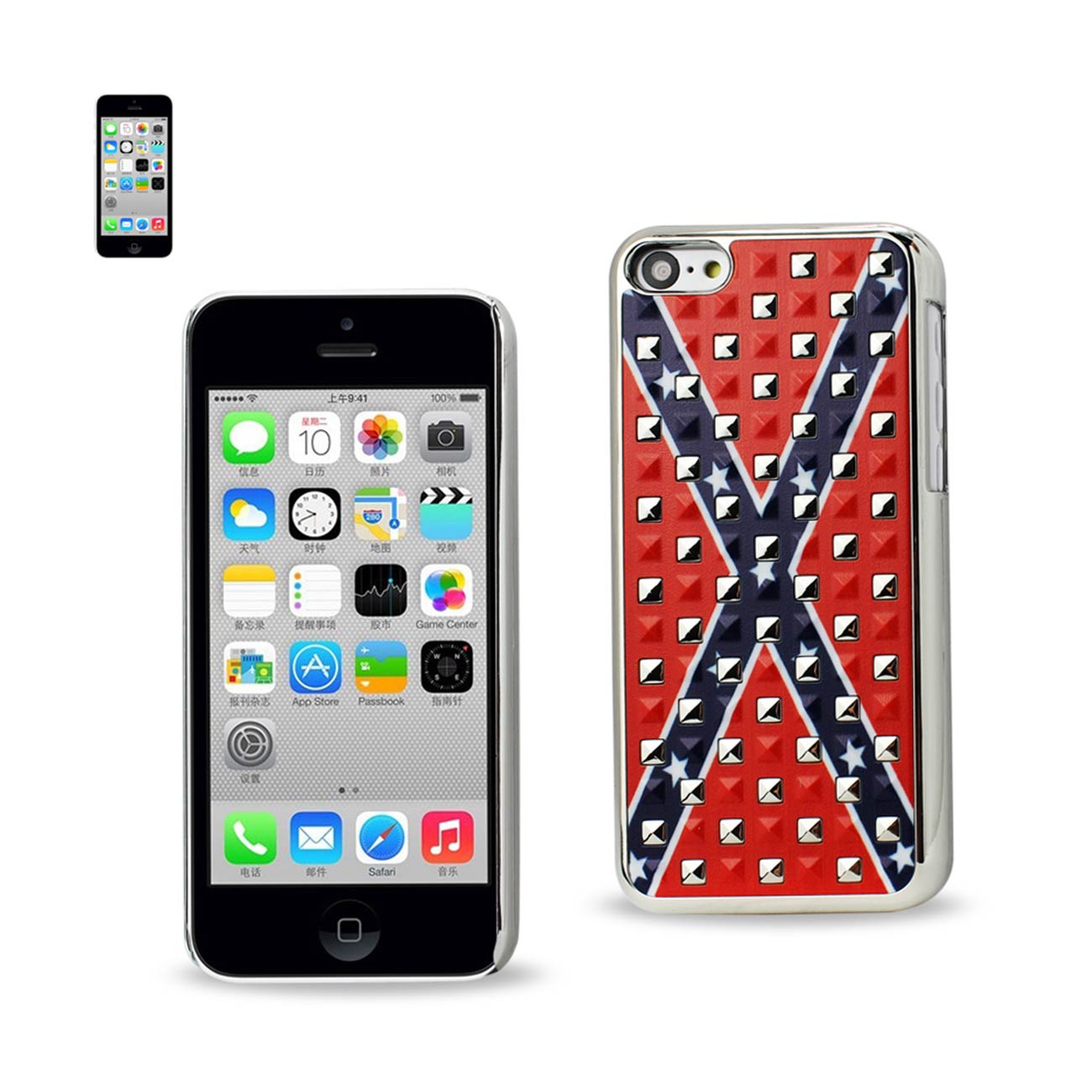 Case Studded Plating Rivets Confederate Flag Design iPhone 5C Red Color