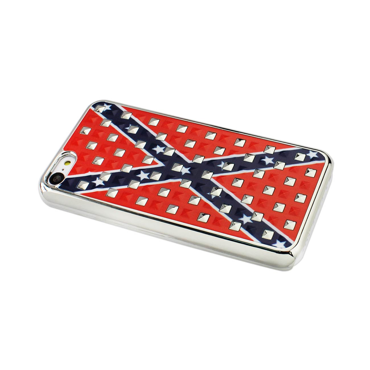 Case Studded Plating Rivets Confederate Flag Design iPhone 5C Red Color