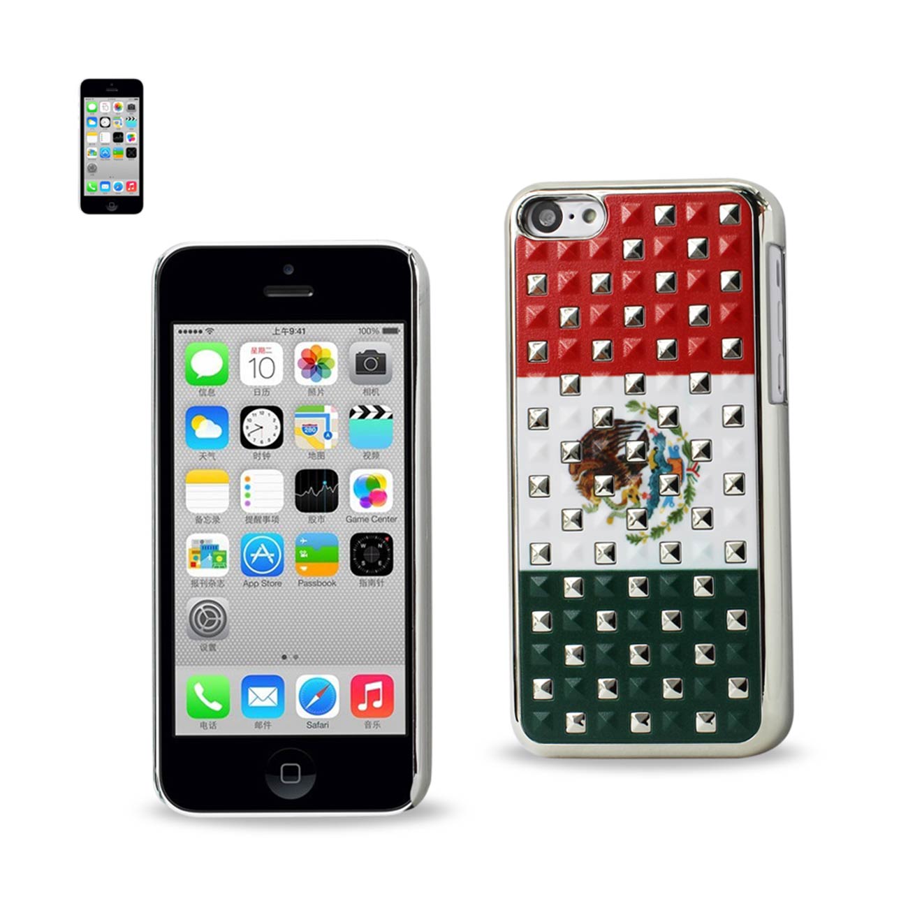 iPhone 5C Studded Plating Rivets Mexican Flag Design Case In Mix