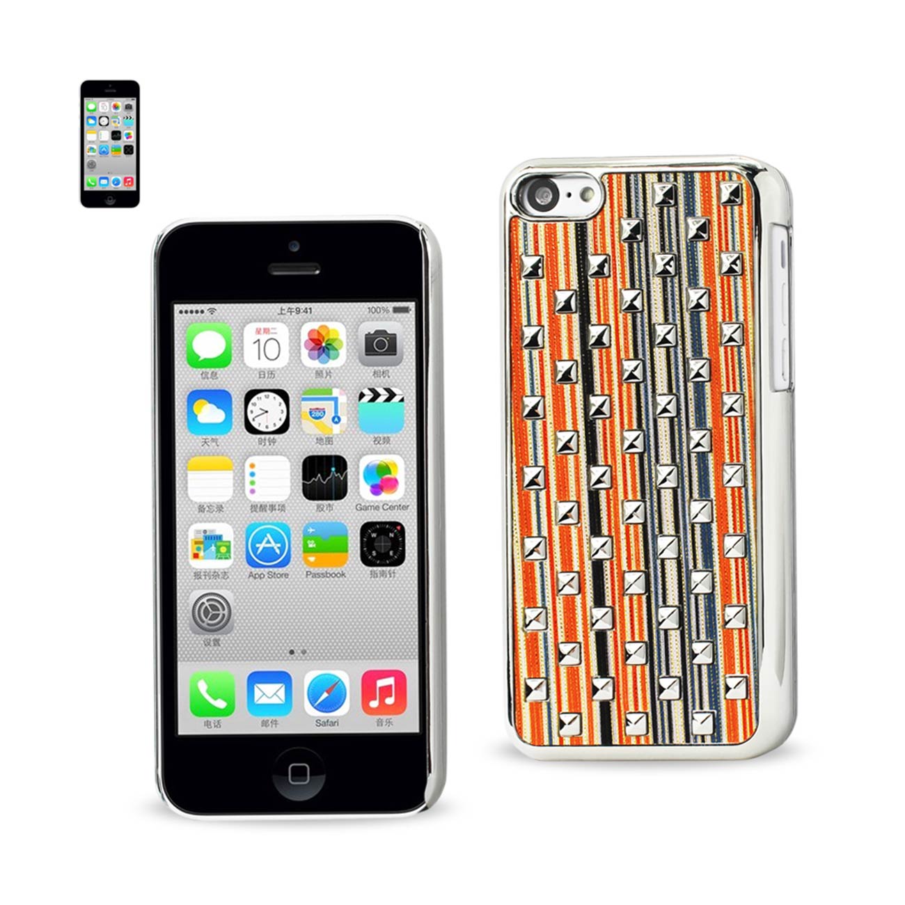 Case Studded Plating Rivets Stripes Design iPhone 5C Gold Color