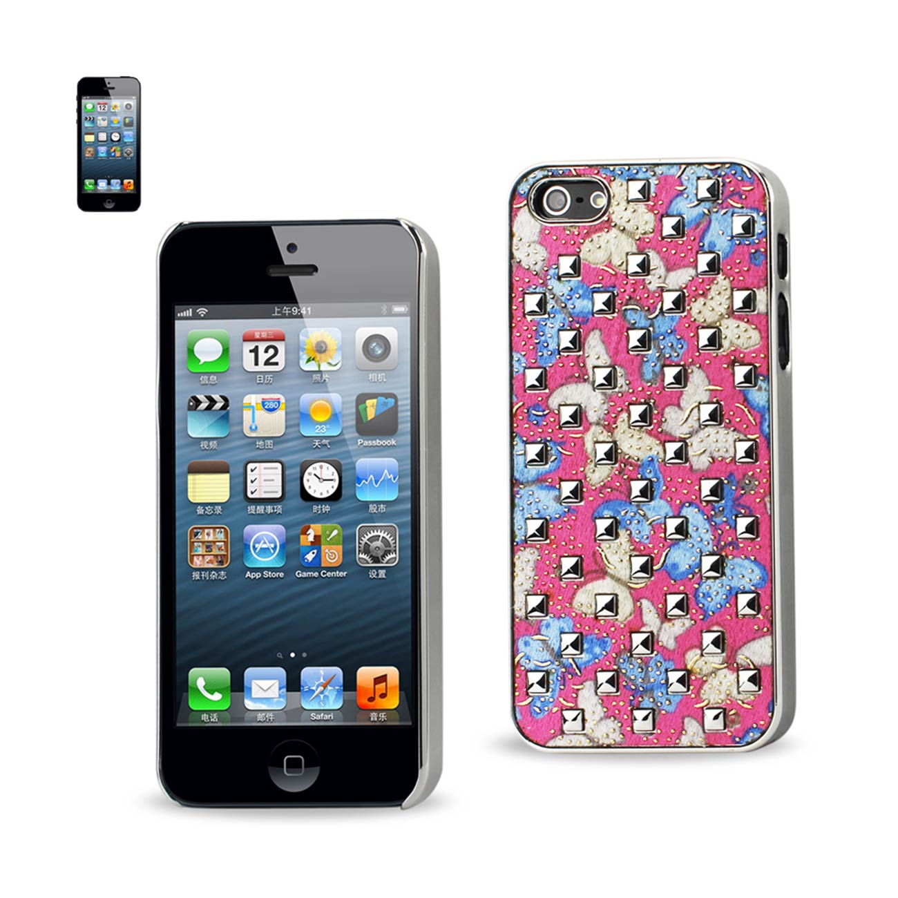 Case Studded Plating Rivets Butterflies Design iPhone SE/ 5S/ 5 Blue Color
