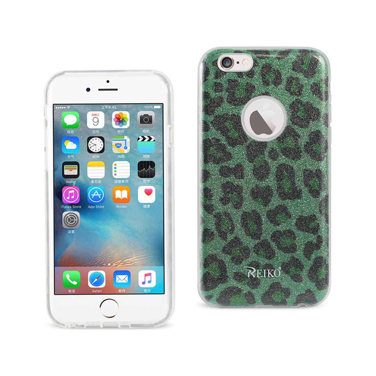 Reiko iPhone 6/ 6S Shine Glitter Shimmer Leopard Hybrid Case In Leopard Green