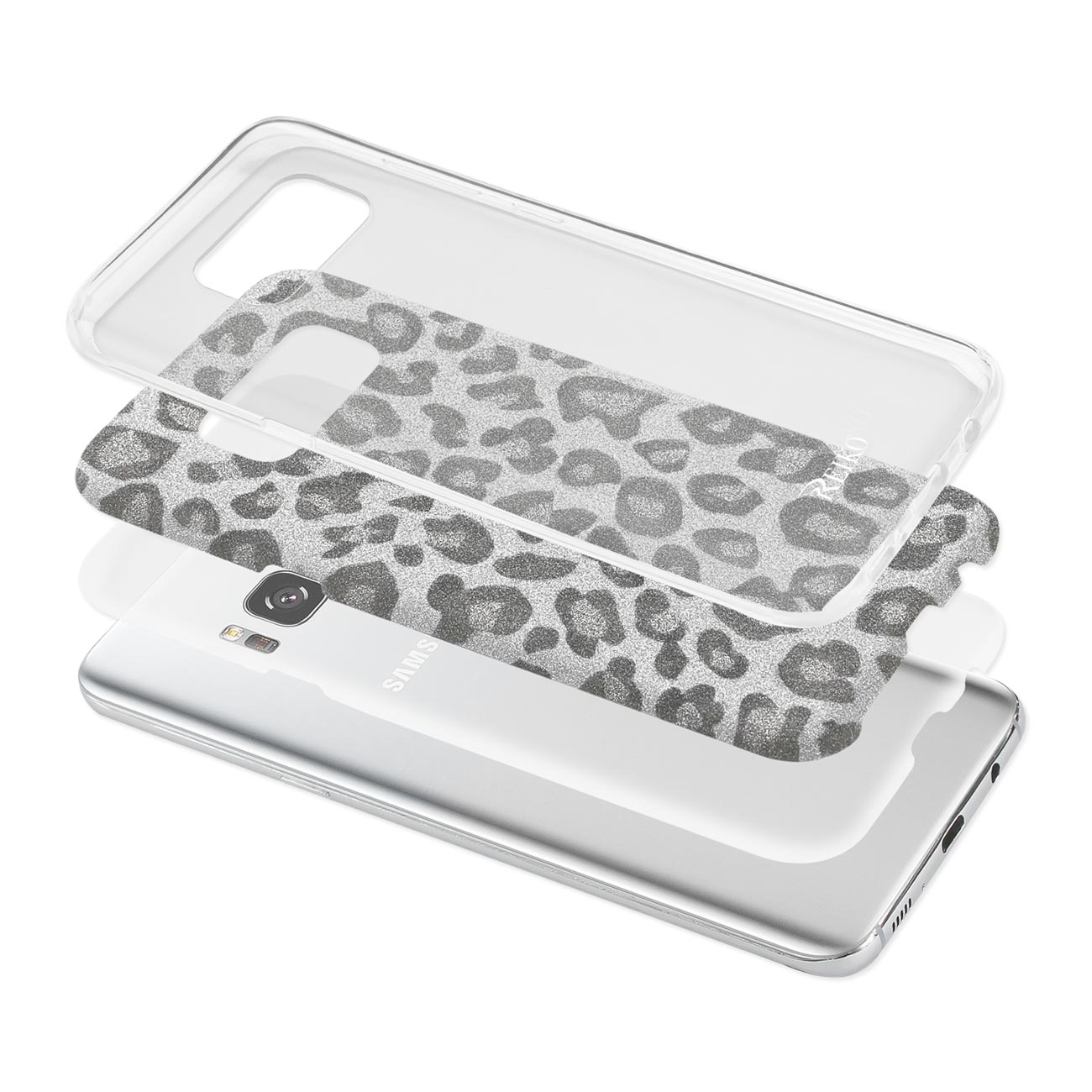 Case Hybrid Samsung Shine Glitter Shimmer Leopard Galaxy S8 Edge/ S8 Plus Silver Color