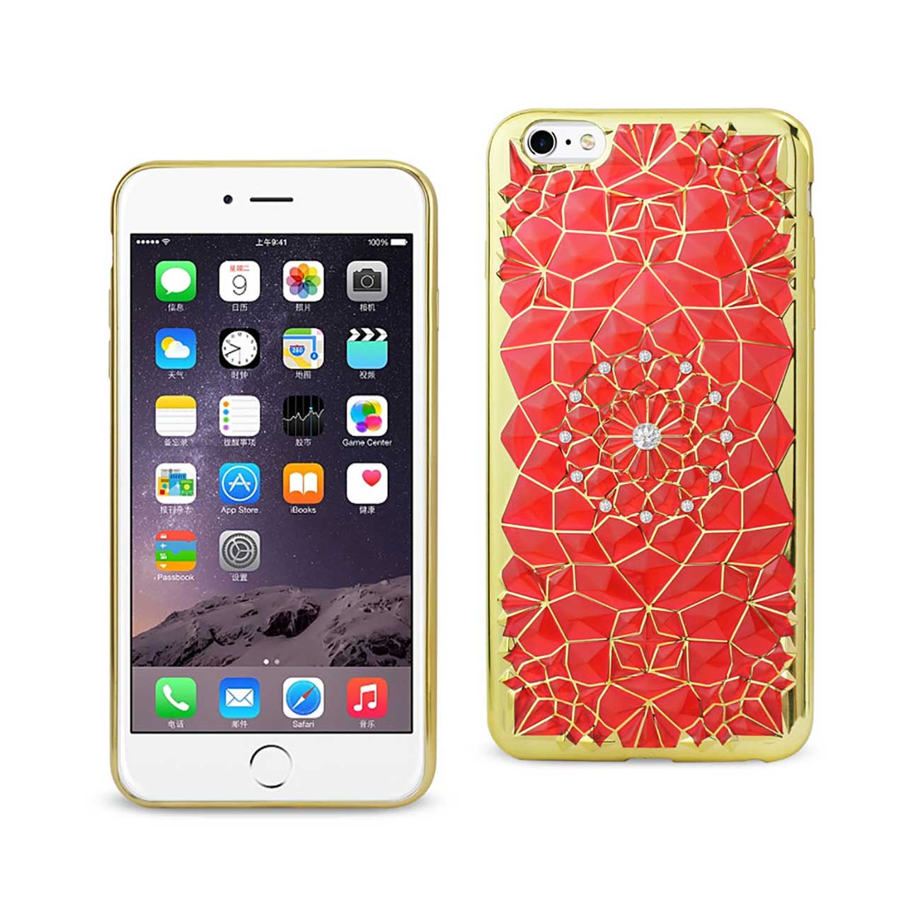Case TPU Soft Sparkling Diamond Sunflower Design iPhone 6 Plus/ 6S Plus Red Color