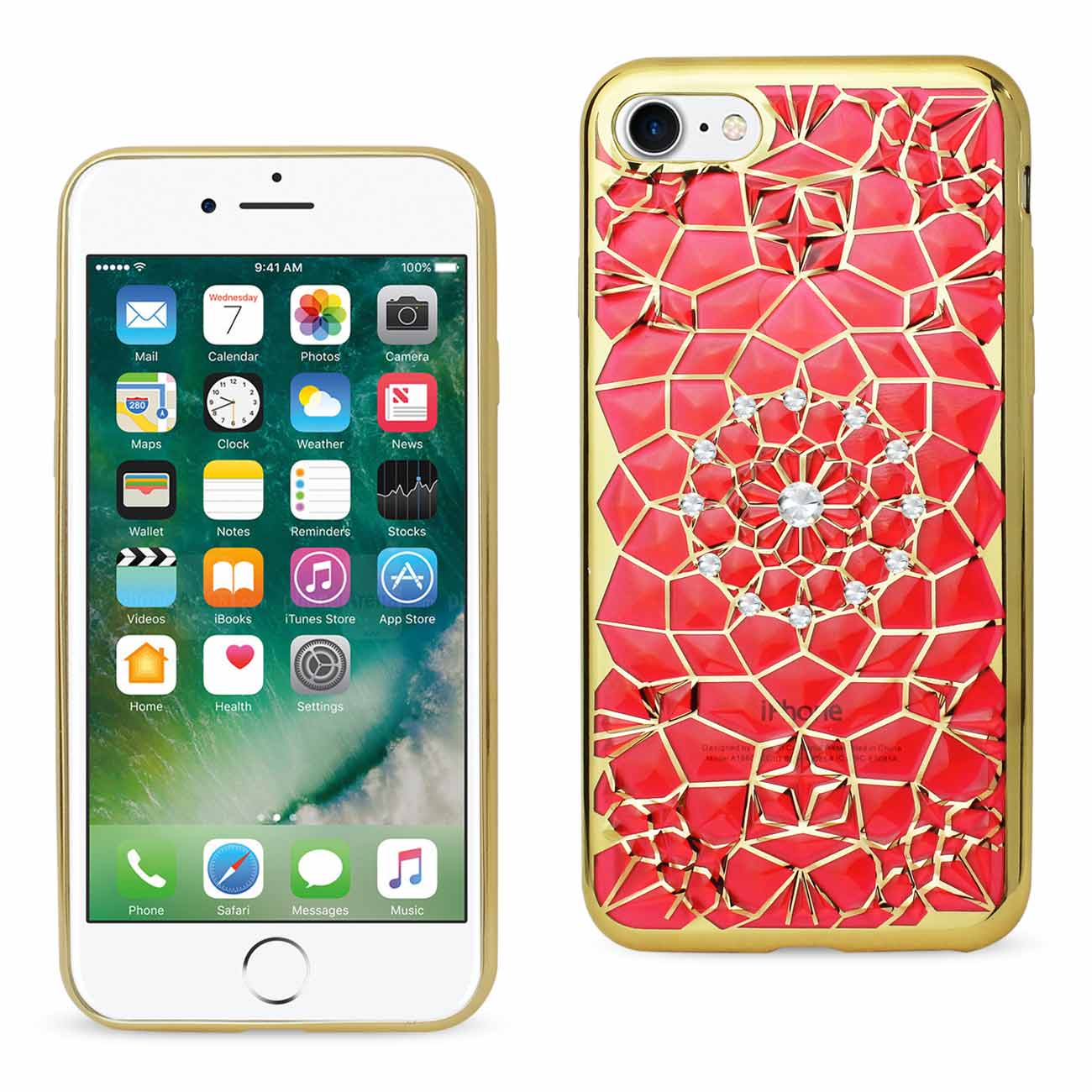 Case TPU Soft Sparkling Diamond Sunflower Design iPhone 7/ 8/ SE2 Red Color