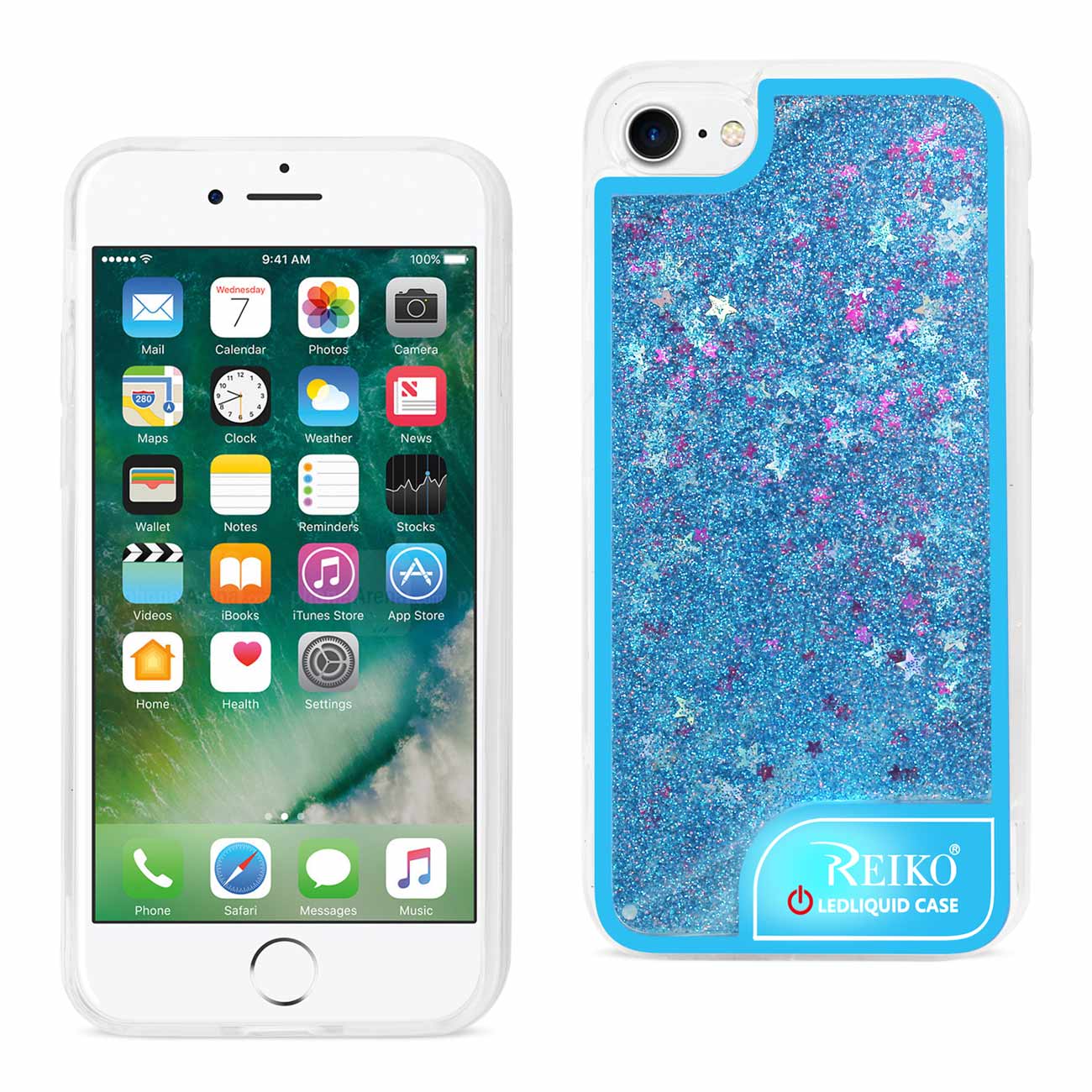 Case With Flowing Glitter And Led Effect iPhone 7/ 8/ SE2 Blue Color