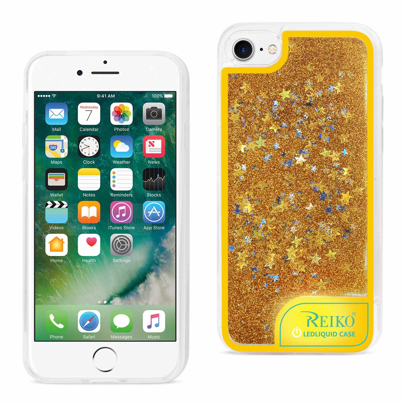 Case With Flowing Glitter And Led Effect iPhone 7/ 8/ SE2 Yellow Color