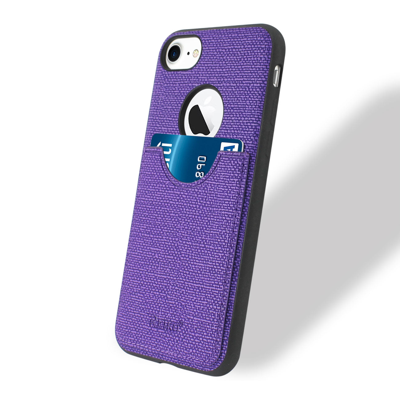 Reiko iPhone 7/8/SE2 Anti-Slip Texture Protector Cover With Card Slot In Purple