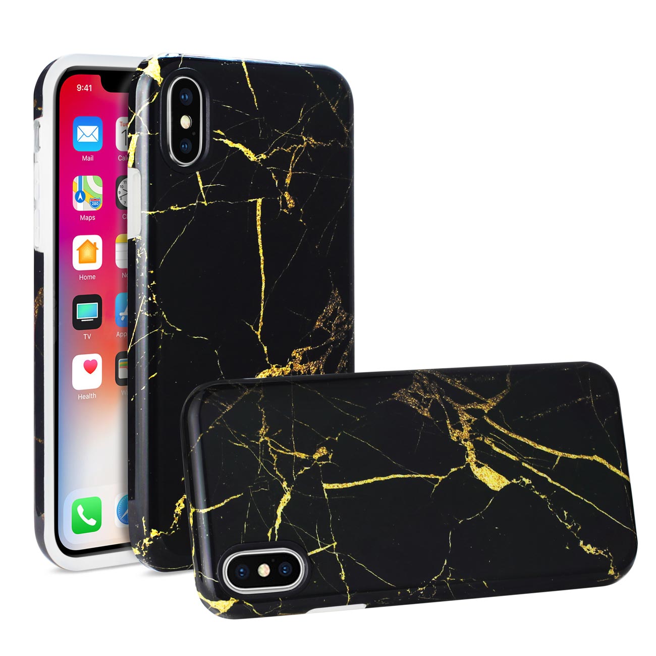 iPhone X/iPhone XS Streak Marble iPhone Cover In Black