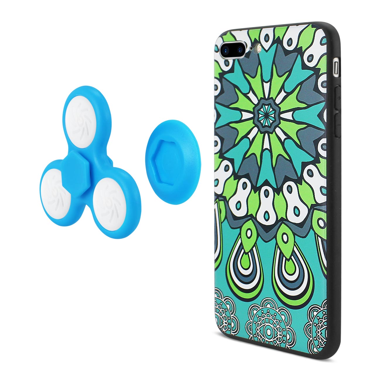 Design The Inspiration Of Peacock iPhone 7 Plus Case With Led Fidget Spinner In Turquoise