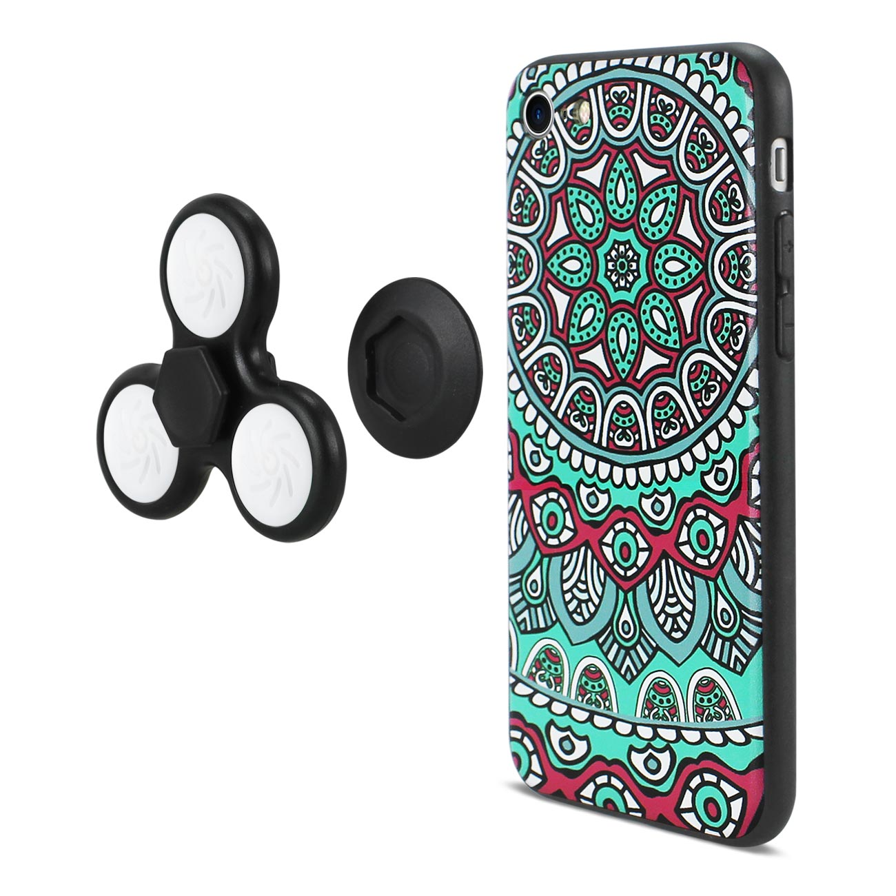Case LED Fidget Spinner Clip On The Inspiration Of Peacock Design iPhone 7/ 8/ SE2 Teal Color
