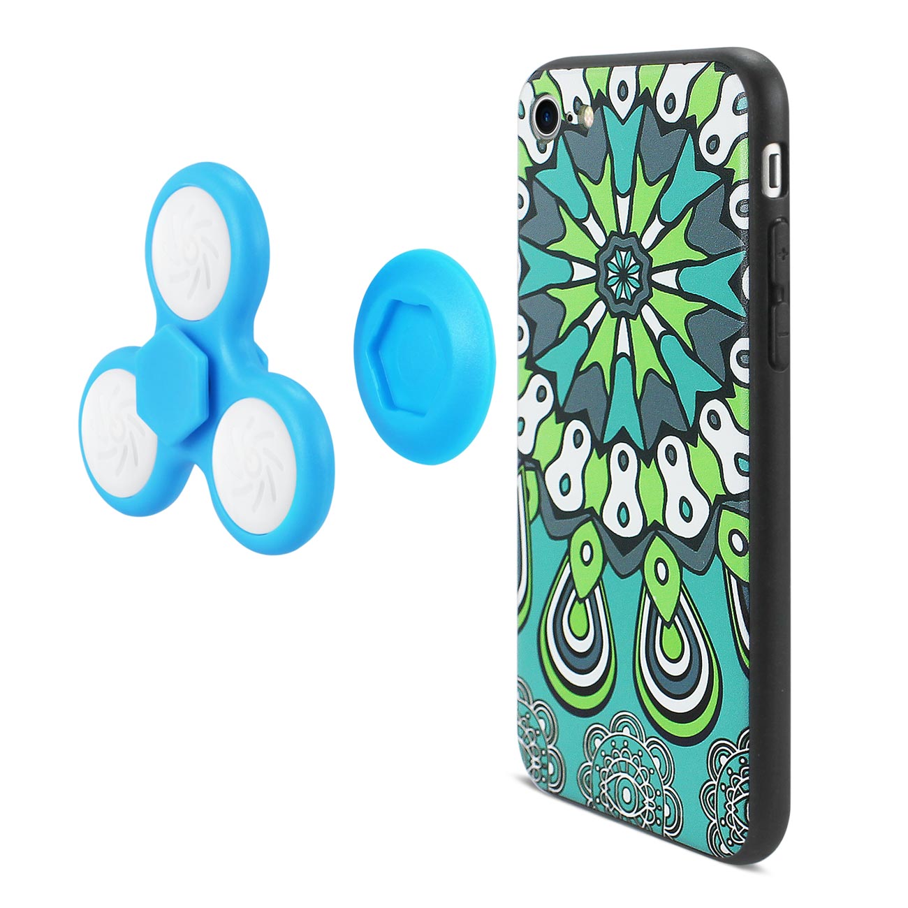 Case LED Fidget Spinner Clip On The Inspiration Of Peacock Design iPhone 7/ 8/ SE2 Turquoise Color