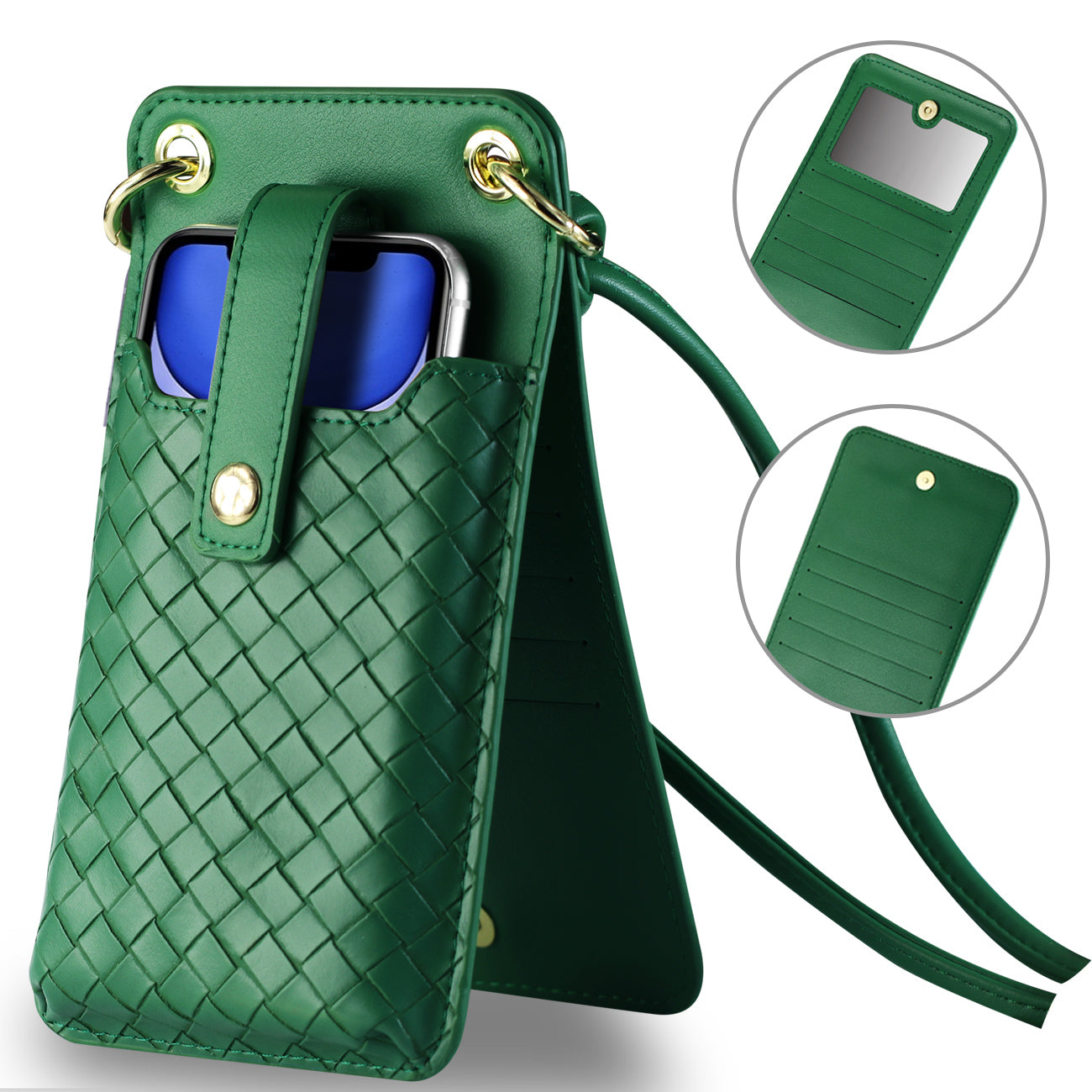 Reiko Leather Crossbody Phone Wallet Large Purse In Green