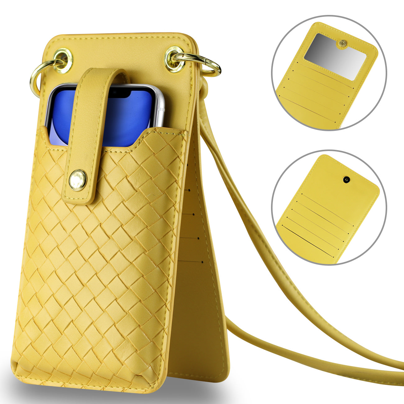 Reiko Leather Crossbody Phone Wallet Large Purse In Yellow