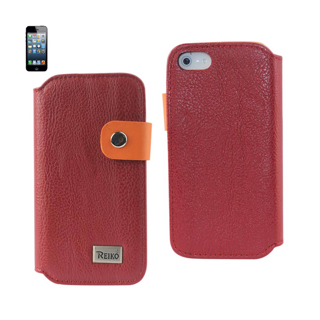 iPhone 5/5S/Se Leather Flip Case With Buckle Closure In Red