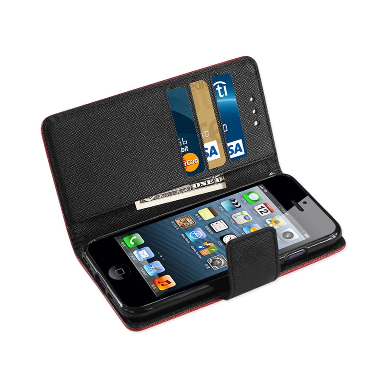 Wallet Case 3 In 1 iPhone Se/ 5S/ 5 Red Color