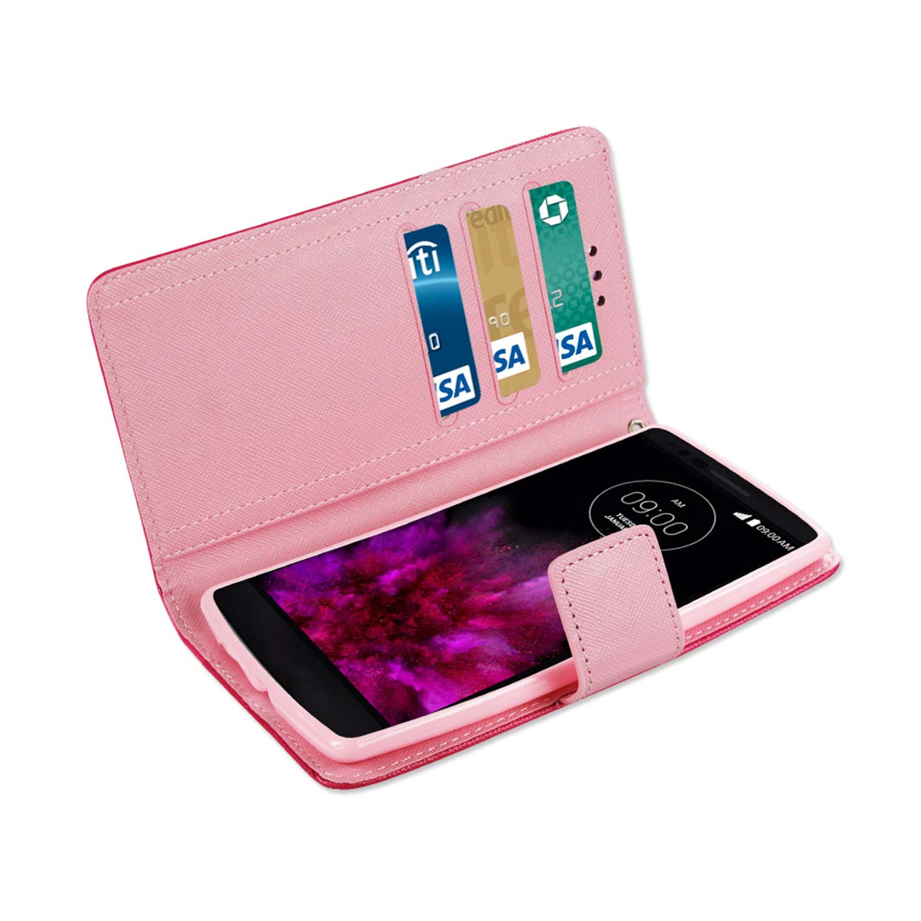 Wallet Case 3-In-1 LG G Flex 2 Hot Pink Color