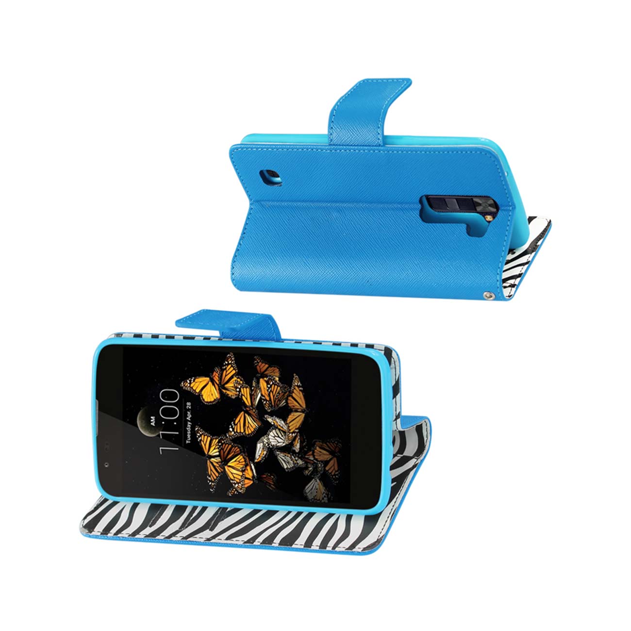 Wallet Case Animal Zebra Print 3-In-1 LG K8 Blue Color