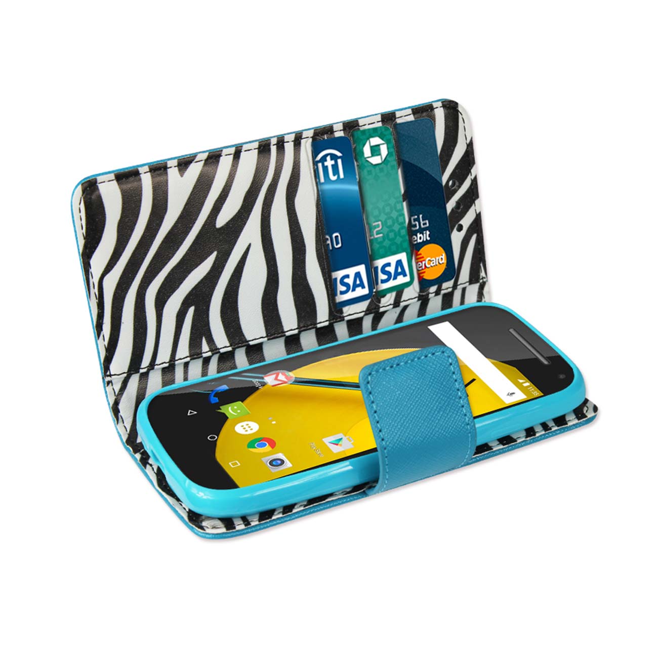 Wallet Case 3-In-1 Motorola Moto E 2015 Blue Color