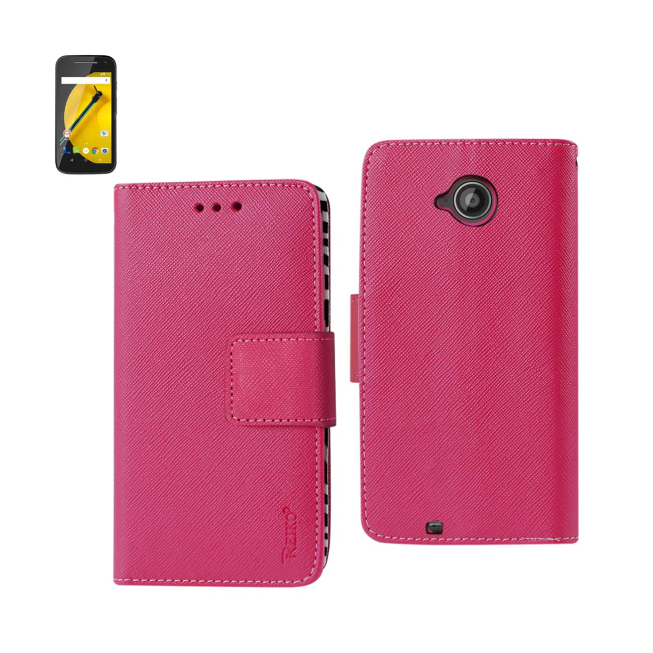 Wallet Case 3-In-1 Interior Zebra Pattern Motorola Moto E 2015 Hot Pink Color