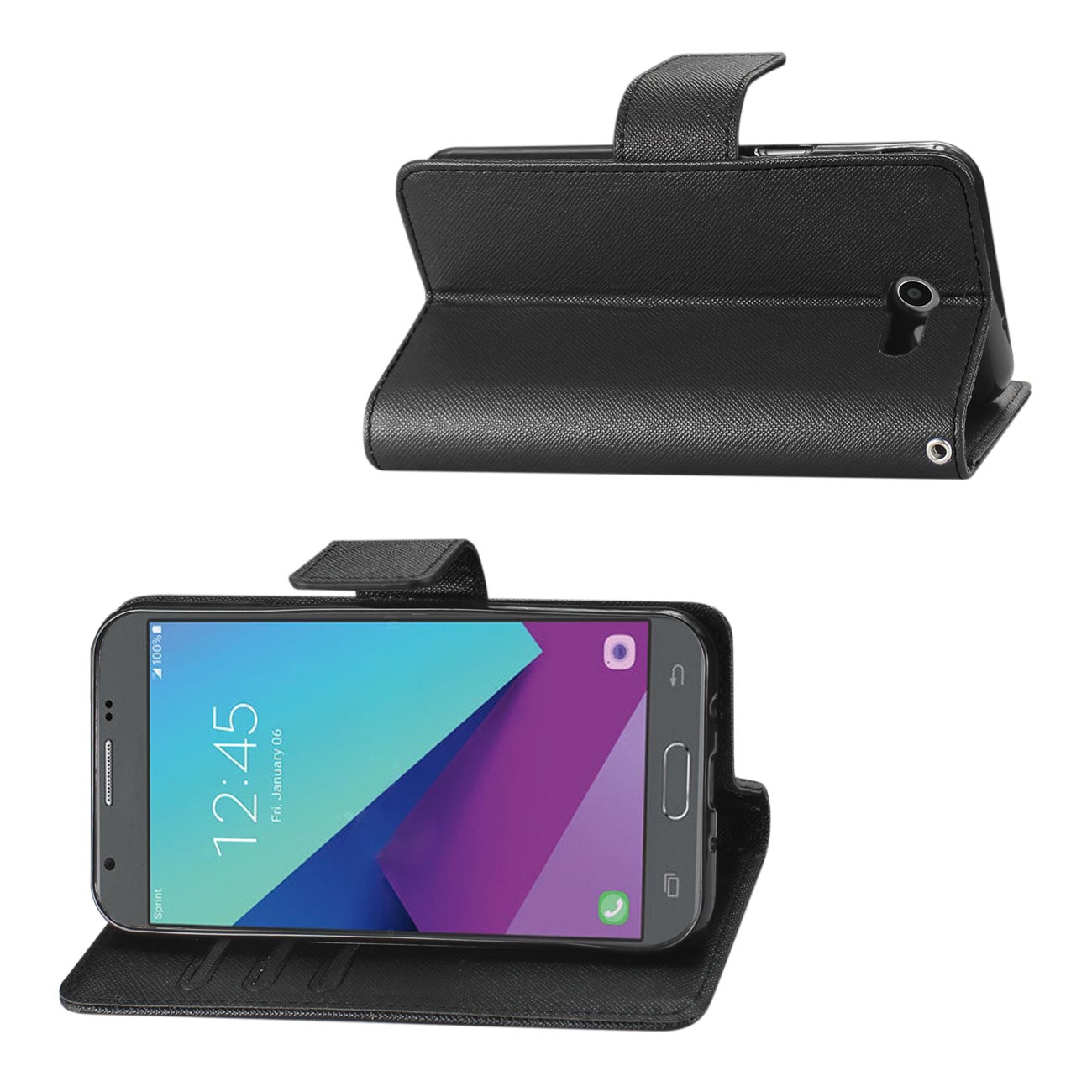 Wallet Case 3-In-1 2017 Samsung Galaxy J3 Emerge Black Color