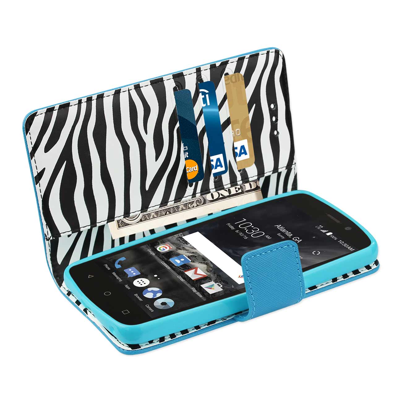 Wallet Case Inner Zebra Print ZTE Maven 2/ Chapel/ Avid Trid (Z831) Blue Color