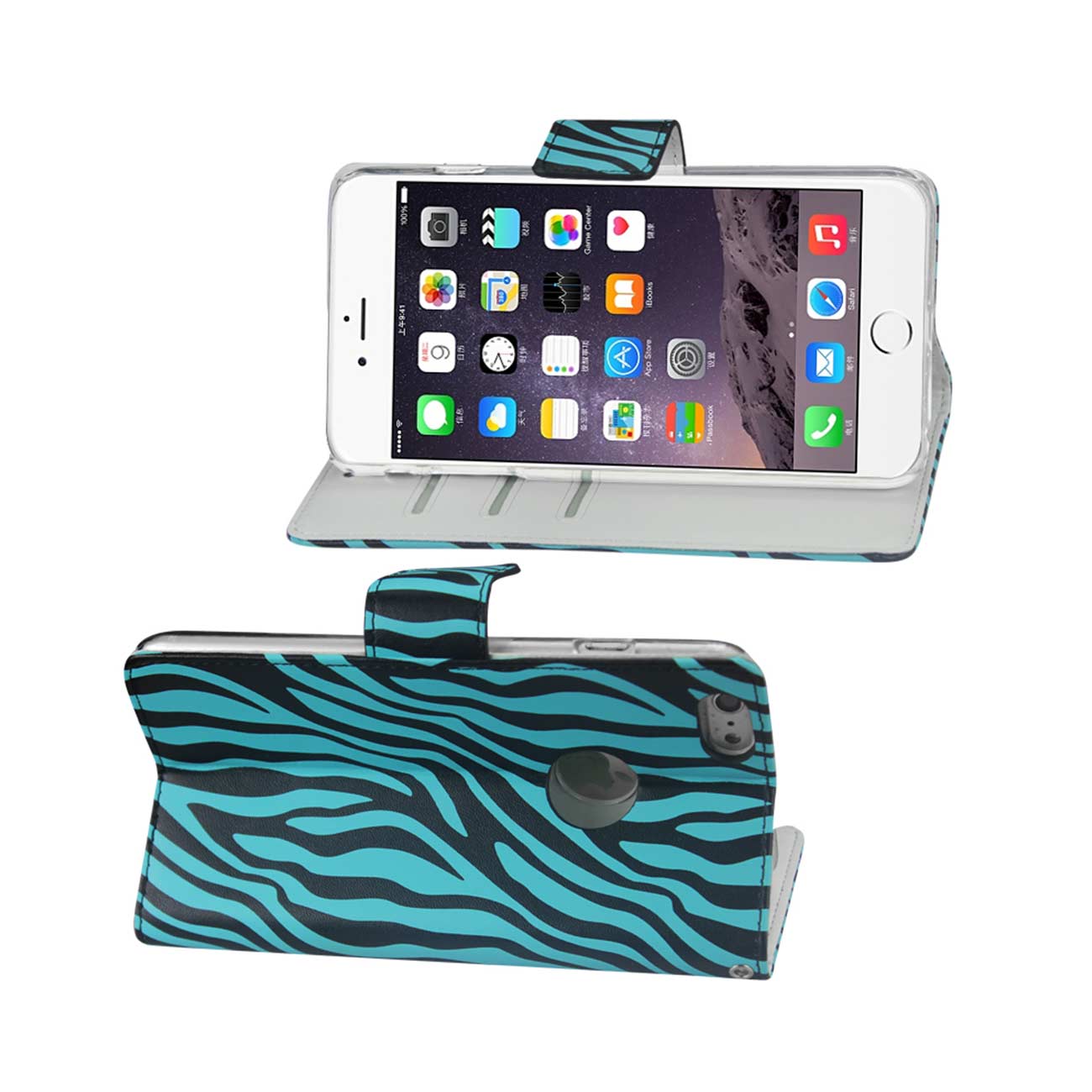 Wallet Case Animal Zebra Print 3-In-1 iPhone 6 Plus Blue Color