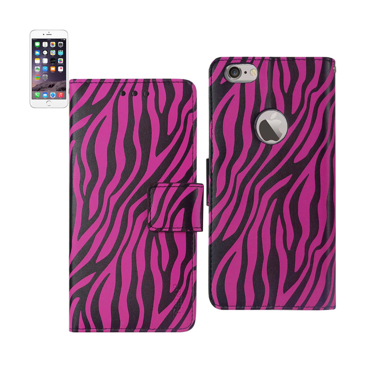 Wallet Case Animal Zebra Print 3-In-1 iPhone 6 Plus Hot Pink Color