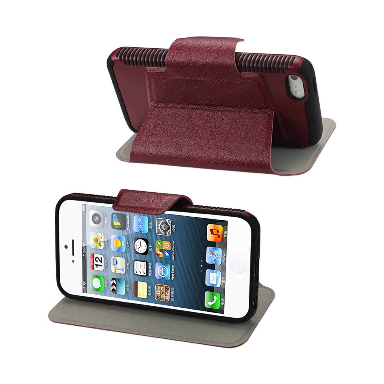 IPHONE 5/5S/SE FLIP CASE WITH KICKSTAND DOUBLE PROTECTION IN BLACK RED