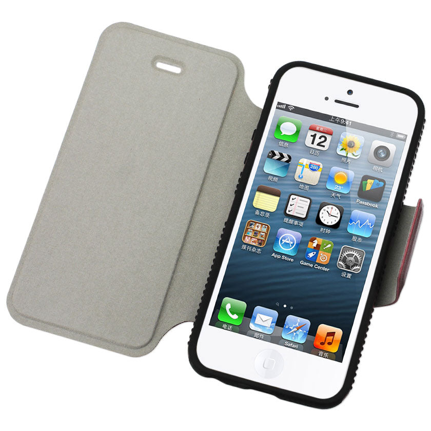 IPHONE 5/5S/SE FLIP CASE WITH KICKSTAND DOUBLE PROTECTION IN BLACK RED