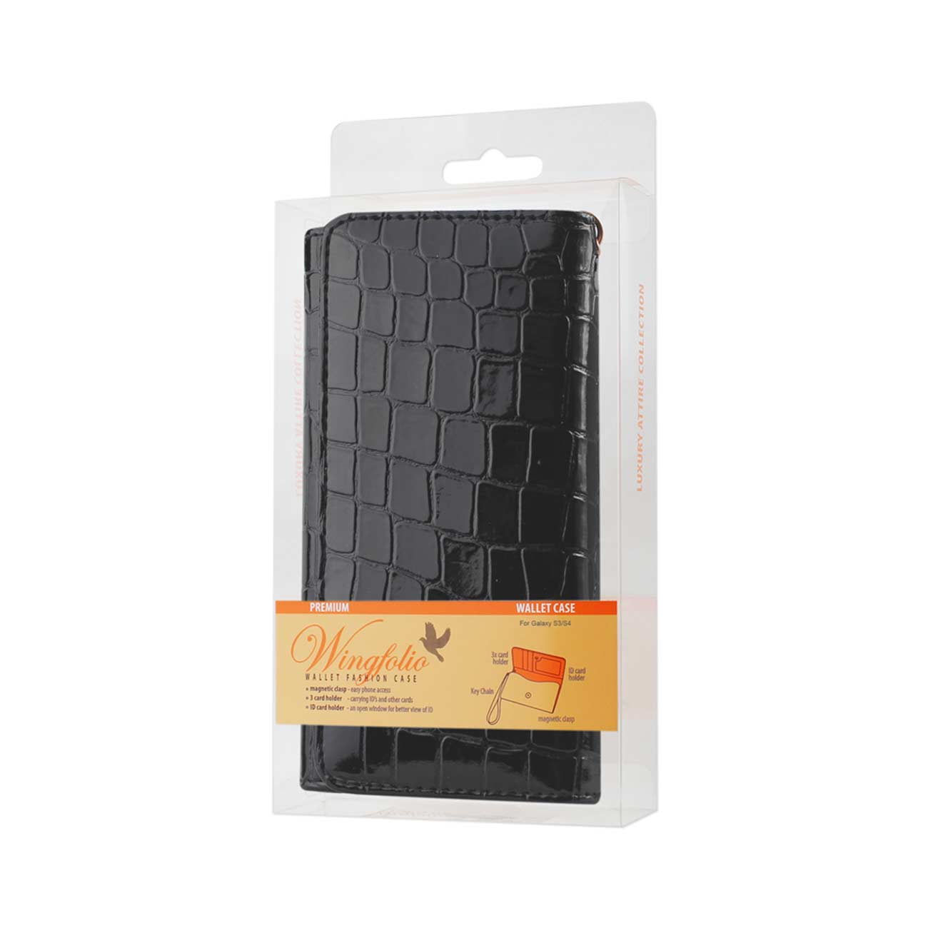 Purse Wallet Case Crocodile Pattern Black Color