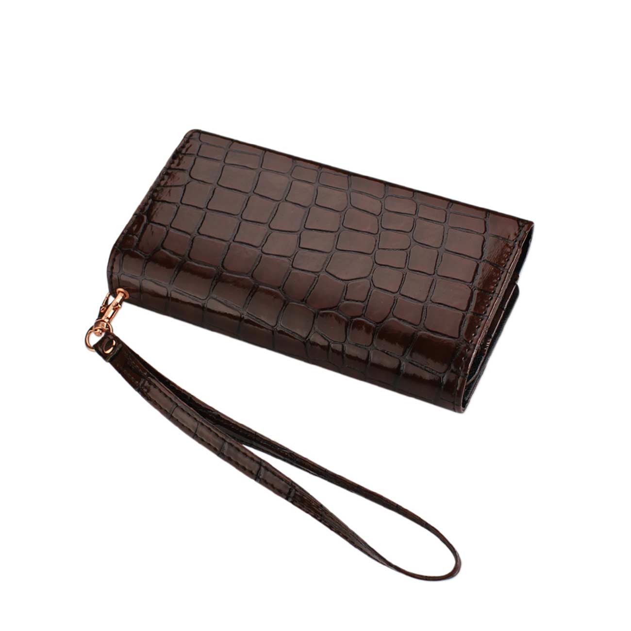 Purse Wallet Case Crocodile Pattern Brown Color