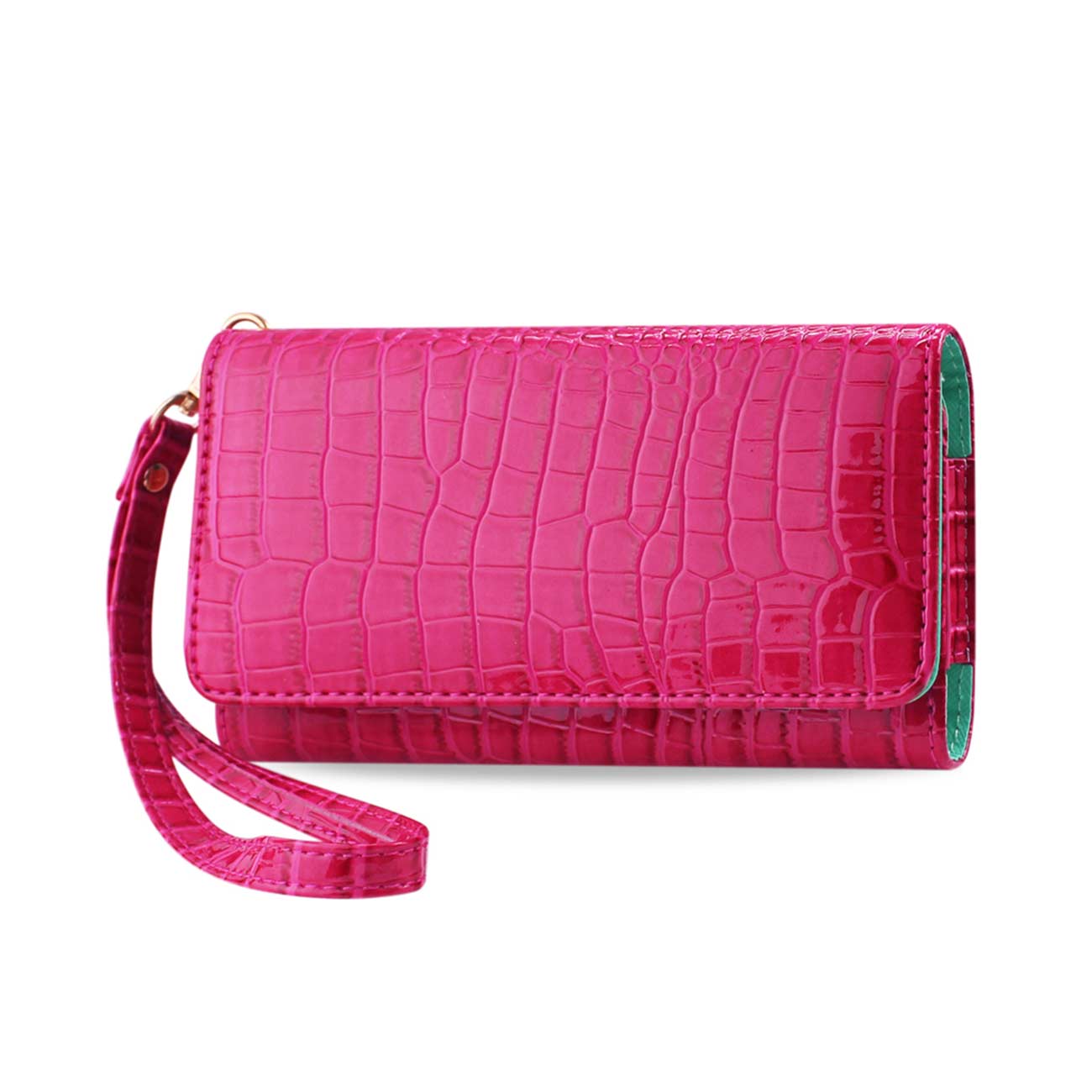 Purse Wallet Case Crocodile Pattern Hot Pink Color