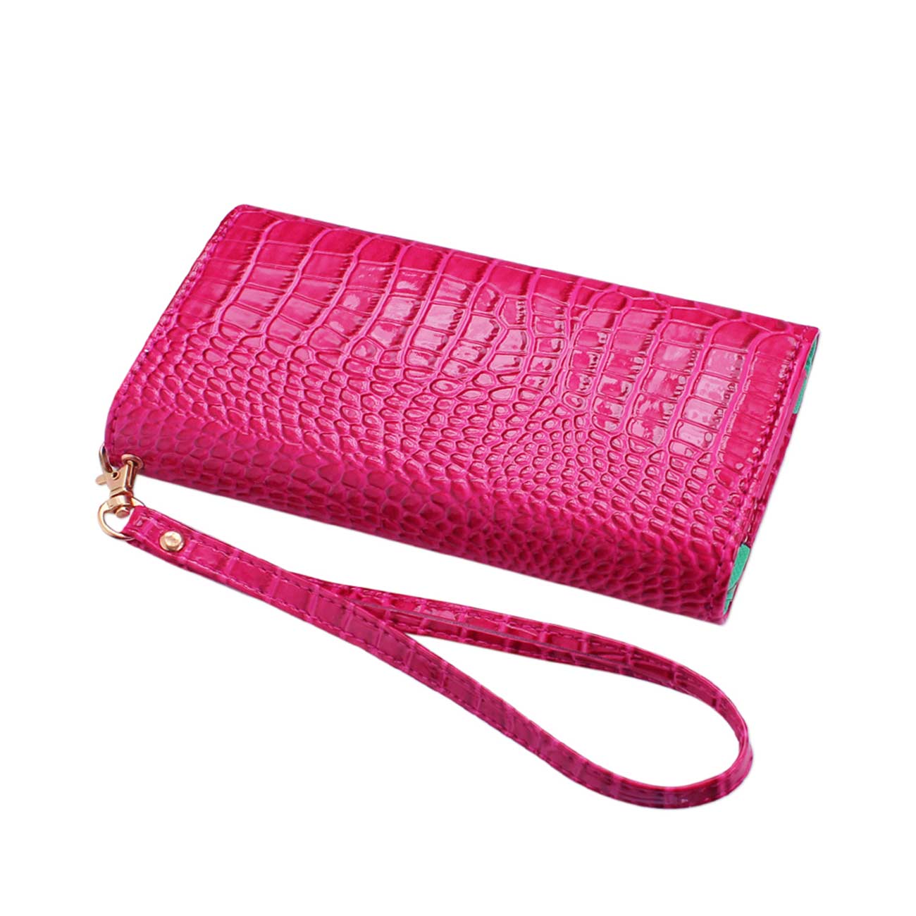 Purse Wallet Case Crocodile Pattern Hot Pink Color