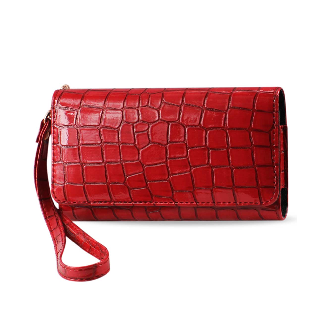 Purse Wallet Case Crocodile Pattern Red Color