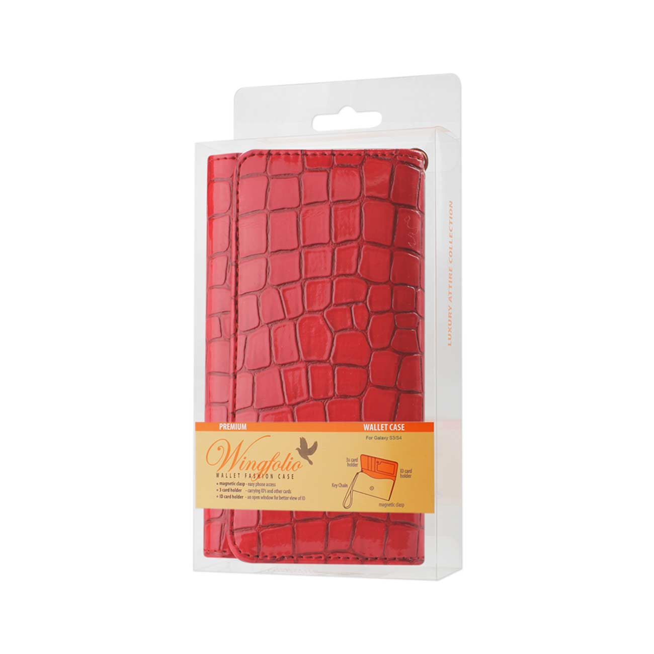 Purse Wallet Case Crocodile Pattern Red Color