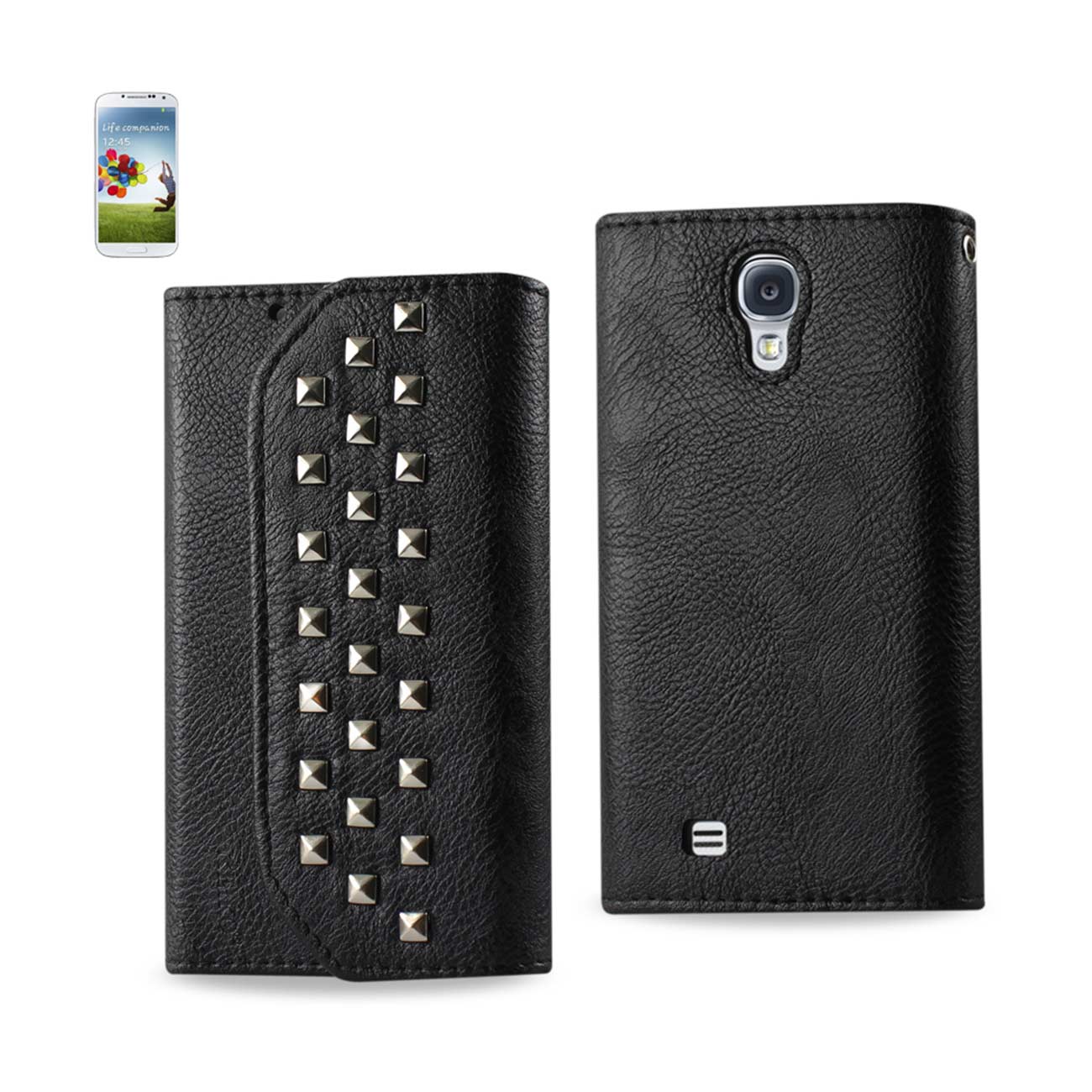 Wallet Case Studs Samsung Galaxy S4 Black Color