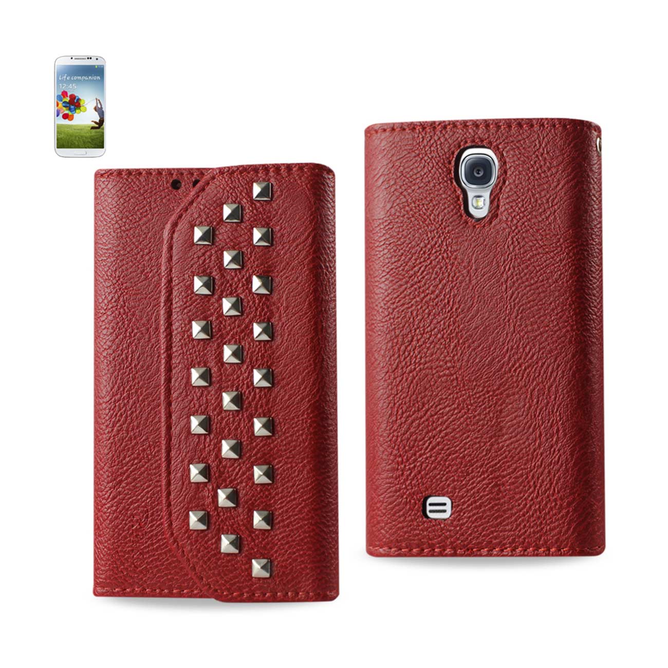 Wallet Case Studs Samsung Galaxy S4 Dark Red Color