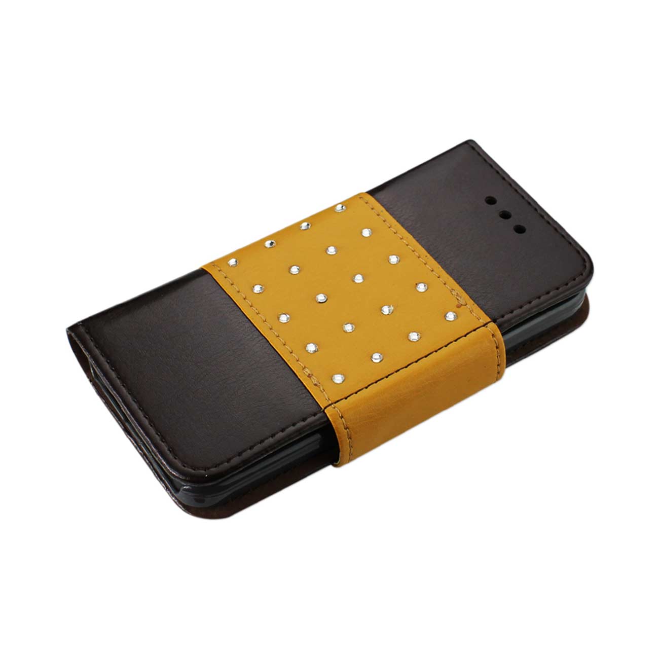Wallet Case Jewelry Diamond Studs Belt iPhone Se/ 5S/ 5 Brown Color